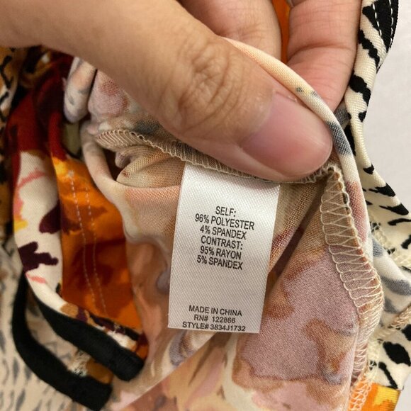 New Chenault Brown Orange Floral Stretch Knit Tie Front Feminine Blouse Large - Picture 7 of 9